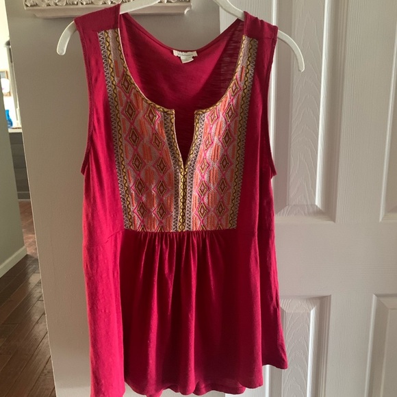 Sundance Tops - Sundance Pink-Red Embellished Blouse with Rounded Neckline Size L
